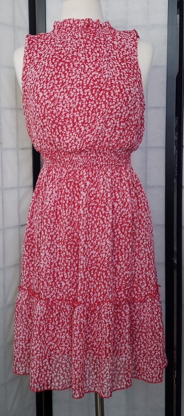 Kate & Lily Red Floral Dress Sz 12 Sleeveless Smocked Waist Tiered Ruffle Lined